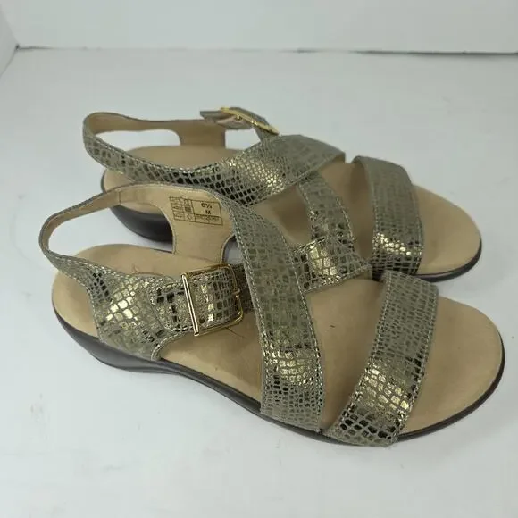SAS Sandals Womens 6.5 Gold Strappy Lagenlook Cottagecore Comfort Made In USA - Picture 3 of 8